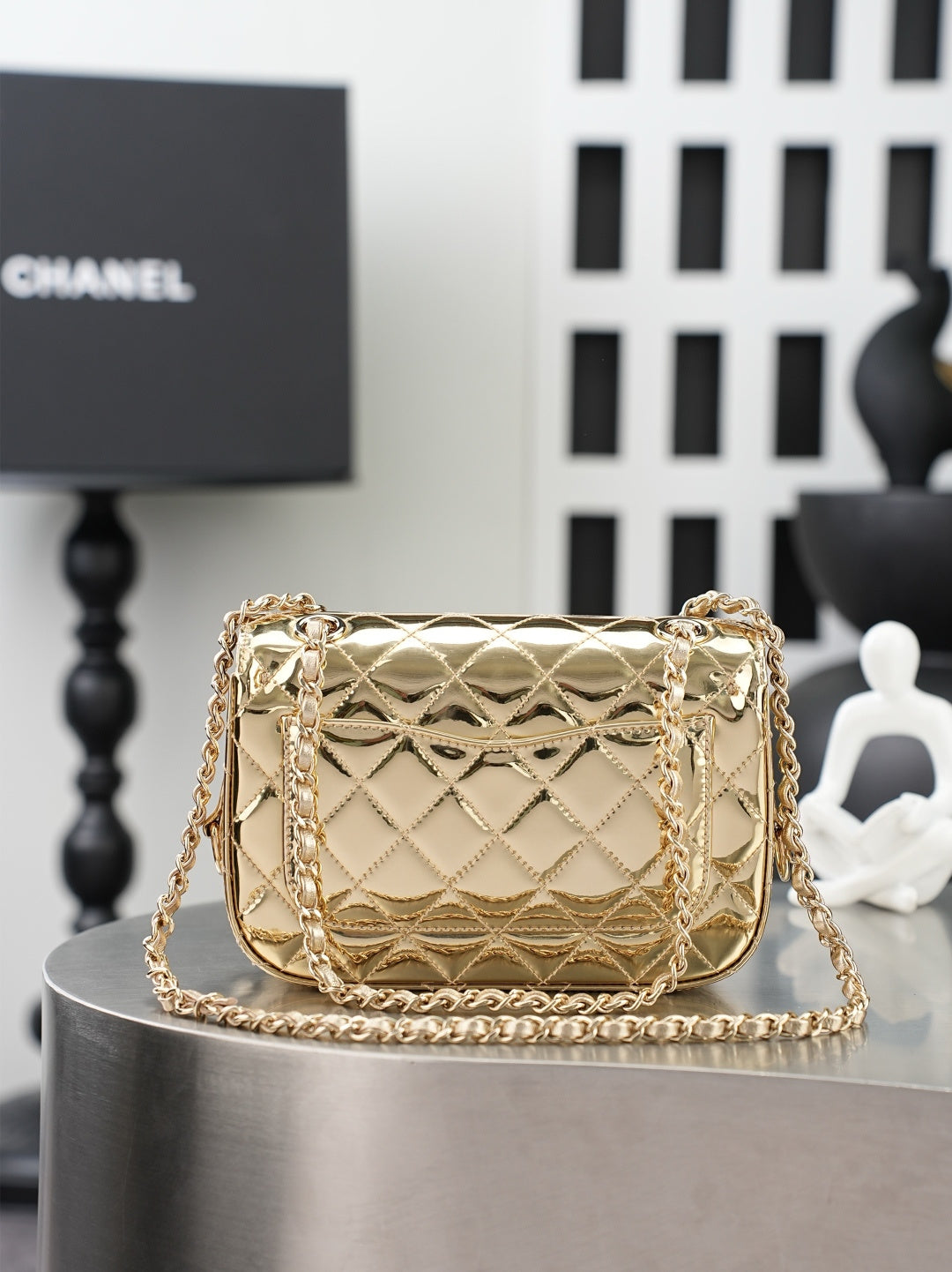 Chane 2026 Flap Mirror Bag Gold And Silver Metallic Calfskin