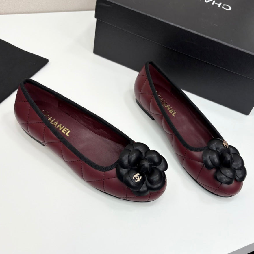 CC 25 Ballet Flat Flower Quilted Calfskin