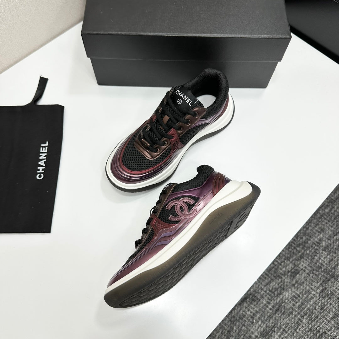 CC 26s Casual Sneakers Black Plum Purple Fabric Cowhide 626381