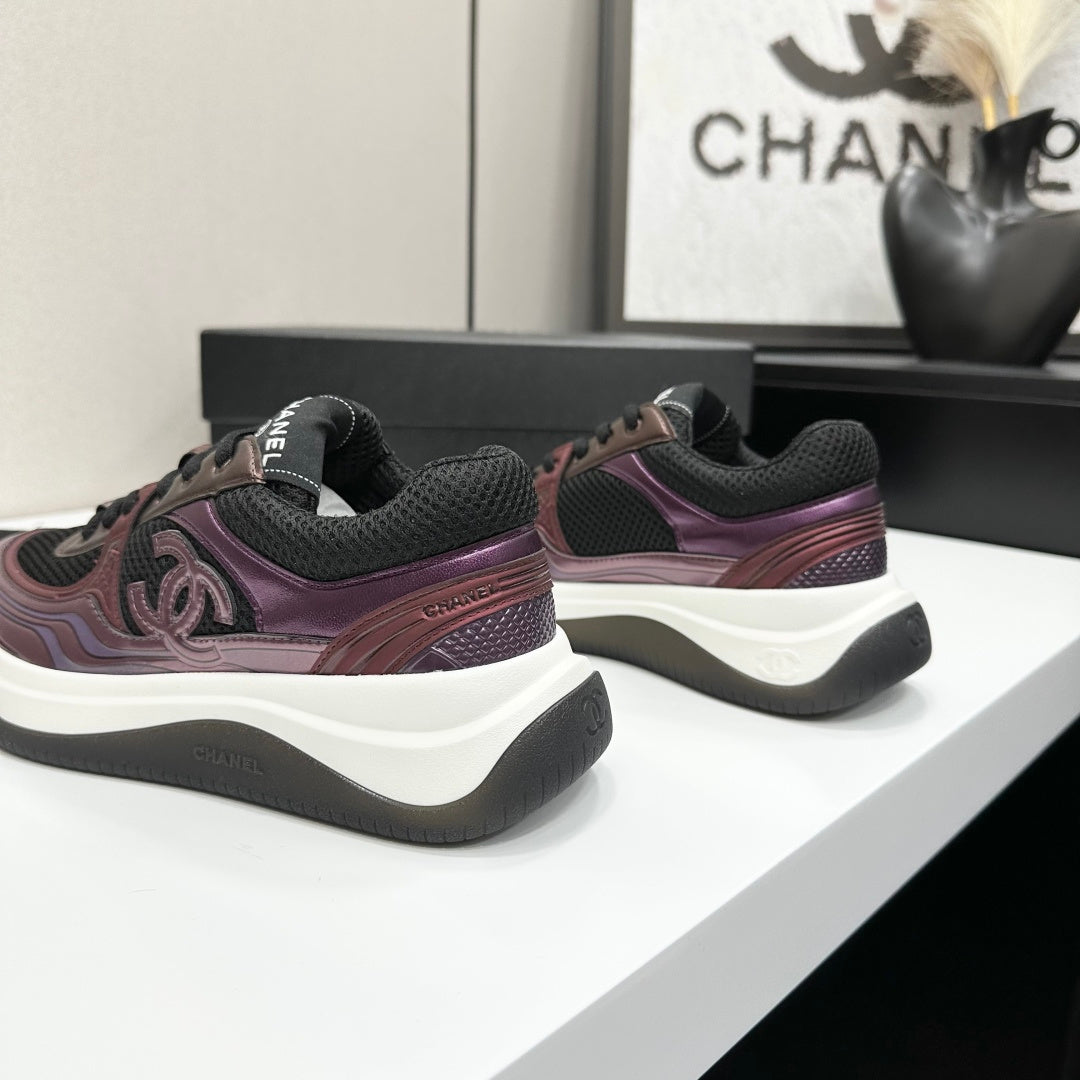 CC 26s Casual Sneakers Black Plum Purple Fabric Cowhide 626381