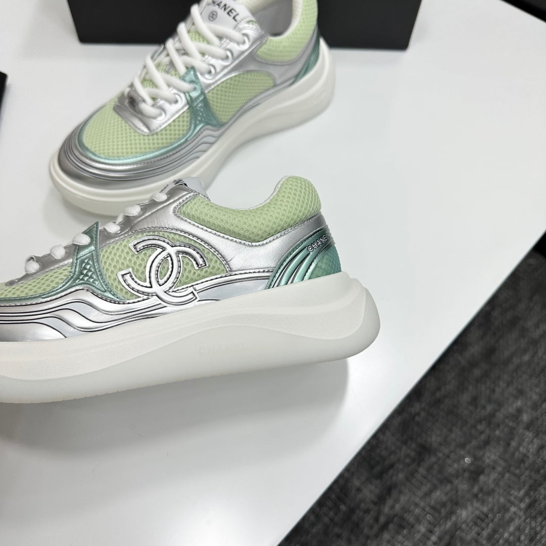 CC 26s Casual Sneakers Mint Green Sliver Fabric Cowhide 626385