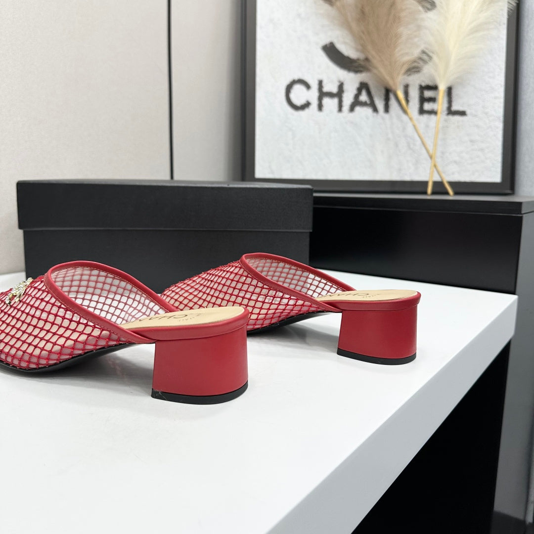 Chanel 2026 Gold Logo Flat Mules Leather Sheepskin 823046