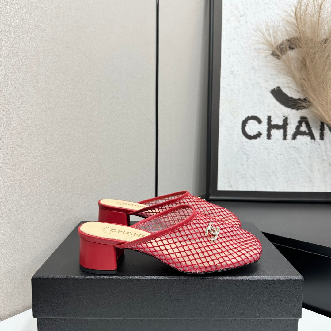 Chanel 2026 Gold Logo Flat Mules Leather Sheepskin 823046