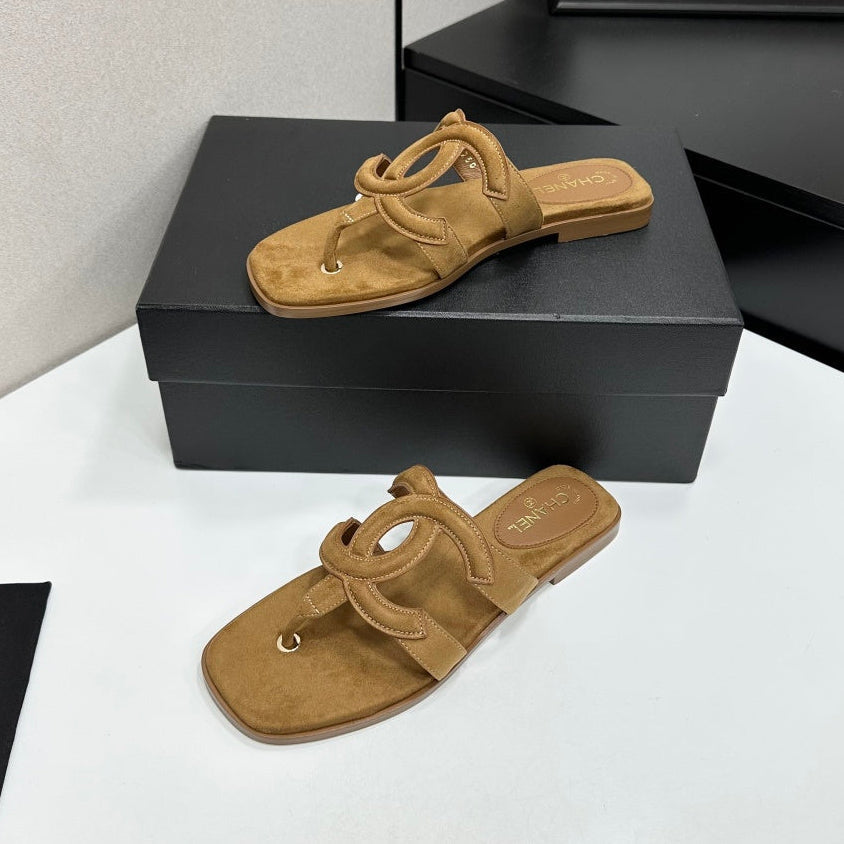 Chanel 2026 Flat Thong Sandal Suede Leather 822819