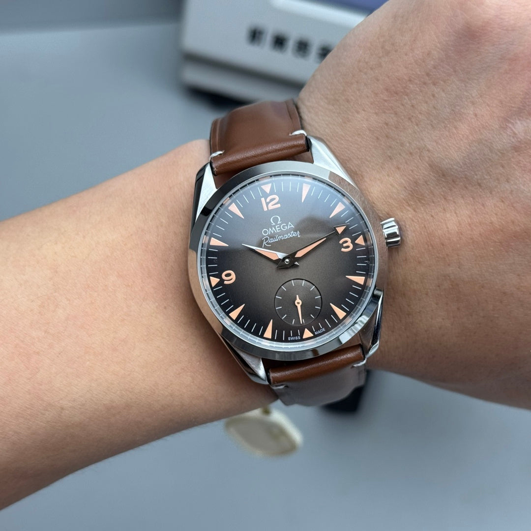 Omega Seamaster Railmaster 38mm Brown Dial Brown Leather Strap