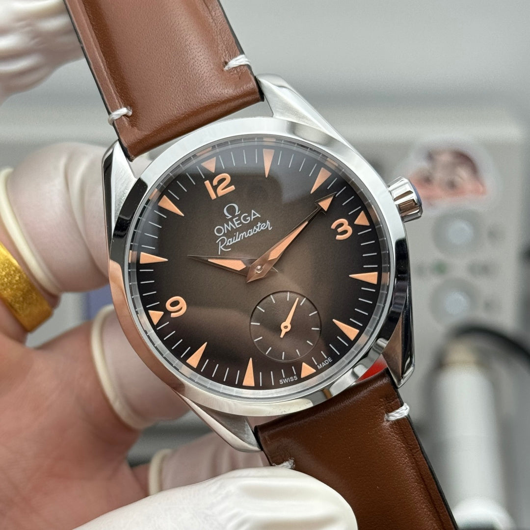 Omega Seamaster Railmaster 38mm Brown Dial Brown Leather Strap