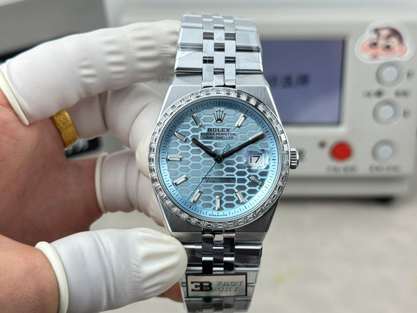 Rolex Land-Dweller Ice Blue Dial Diamond Bezel