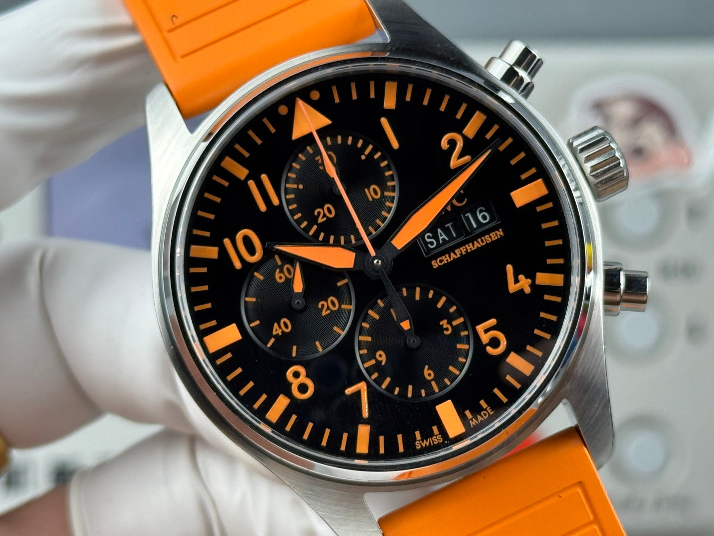 IWC Pilot's Chronograph 41mm Black Dial Orange Rubber Strap