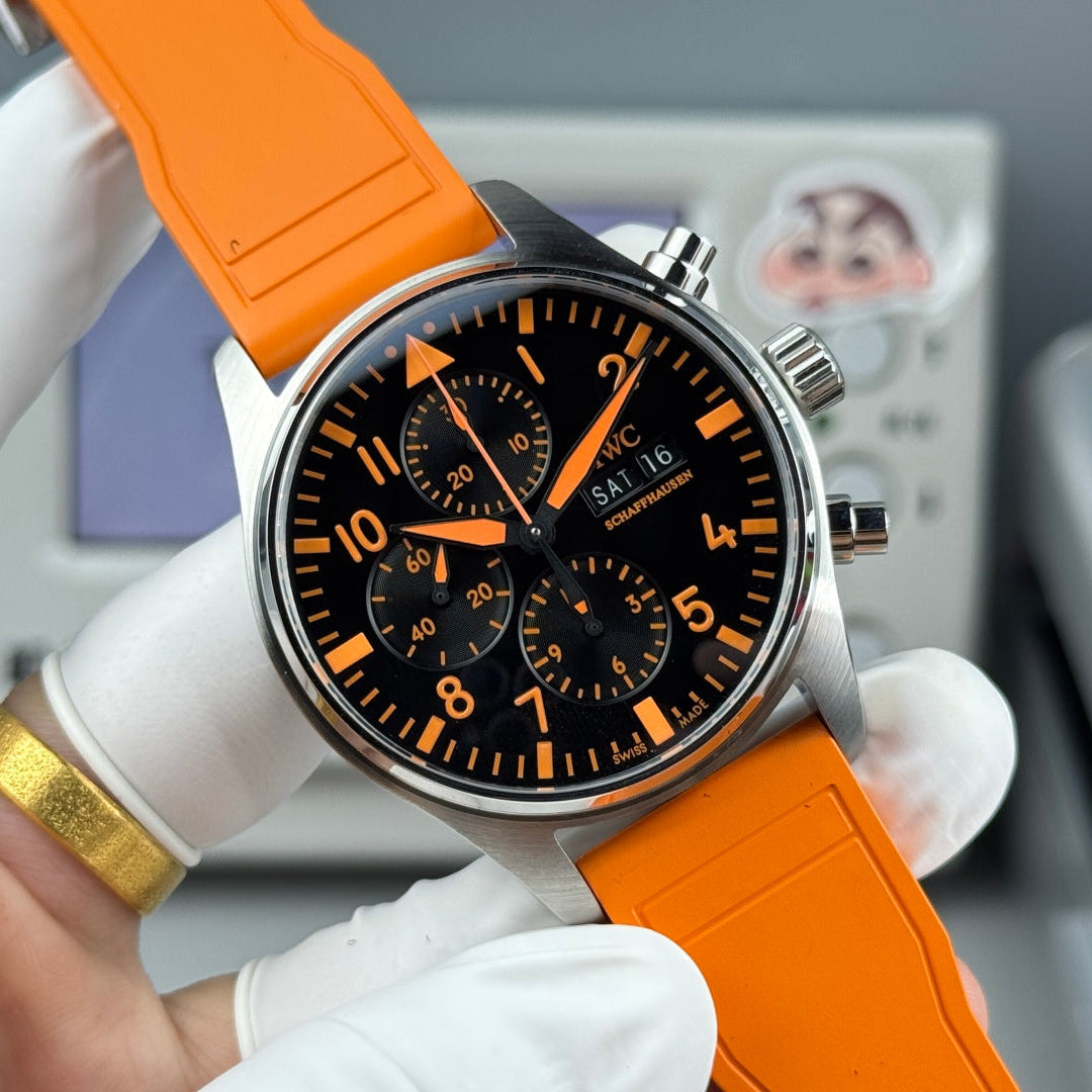 IWC Pilot's Chronograph 41mm Black Dial Orange Rubber Strap