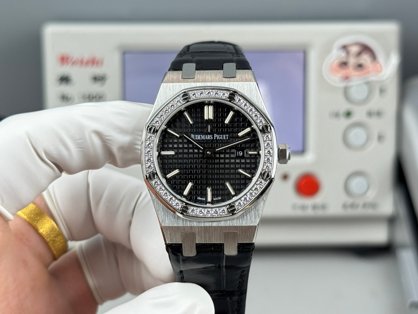 Audemars Piguet Royal Oak Lady 33mm Black Dial Leather Strap