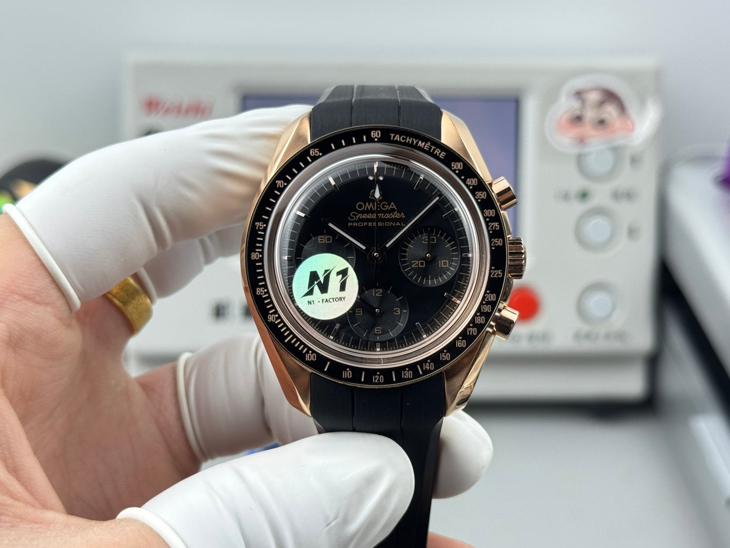 Omega Speedmaster Moonwatch Professional 42mm Black Dial Rose Gold Case Rubber Strap