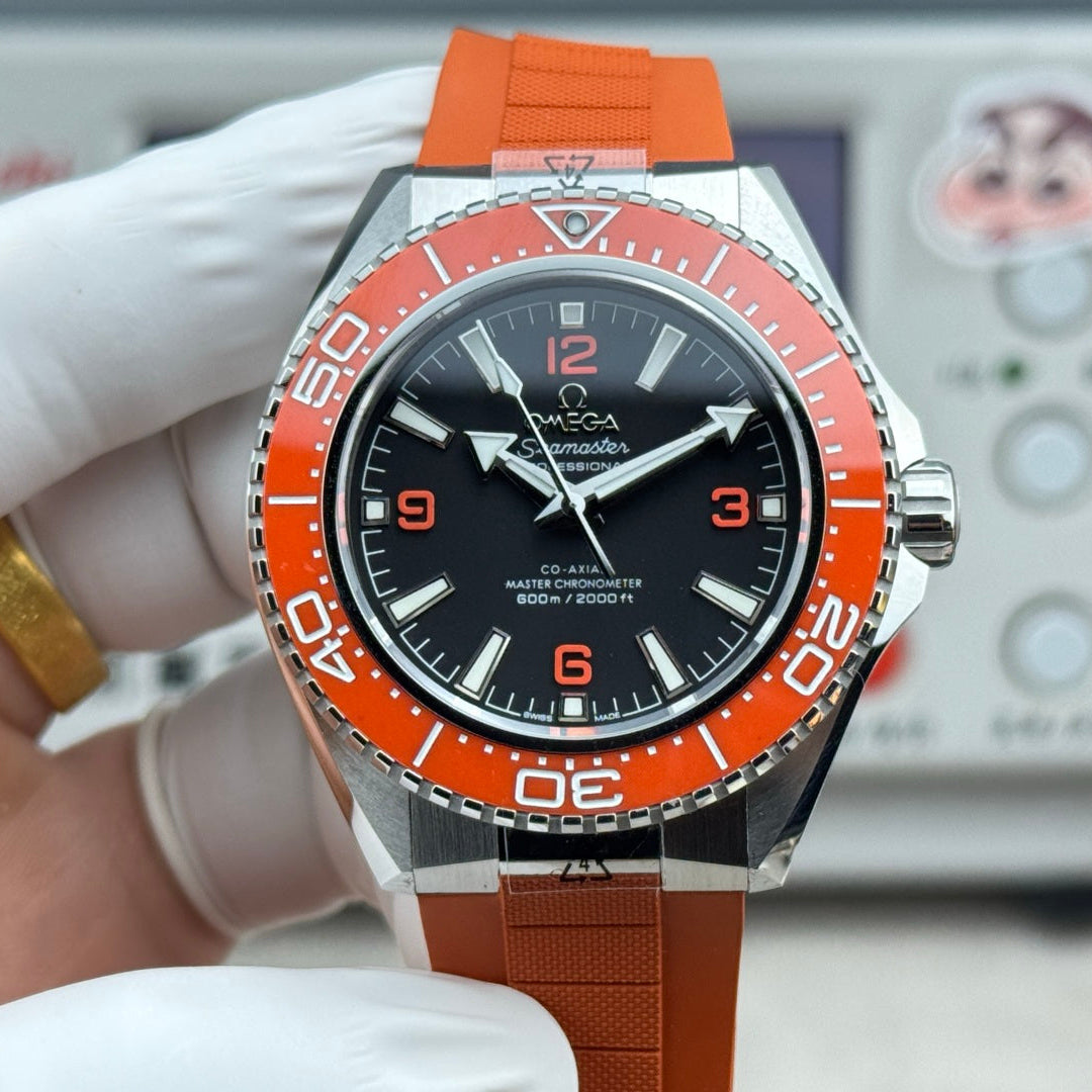Omega Seamaster Planet Ocean 600M 42mm Steel Black Dial Orange Rubber Strap