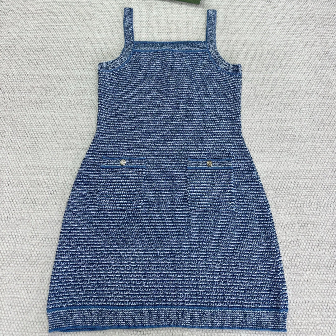 Gucci Striped Suspender Dress Blue Cotton