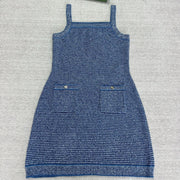 Gucci Striped Suspender Dress Blue Cotton