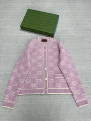Gucci Knot Jacquard Knitted Cardigan Pink Wool