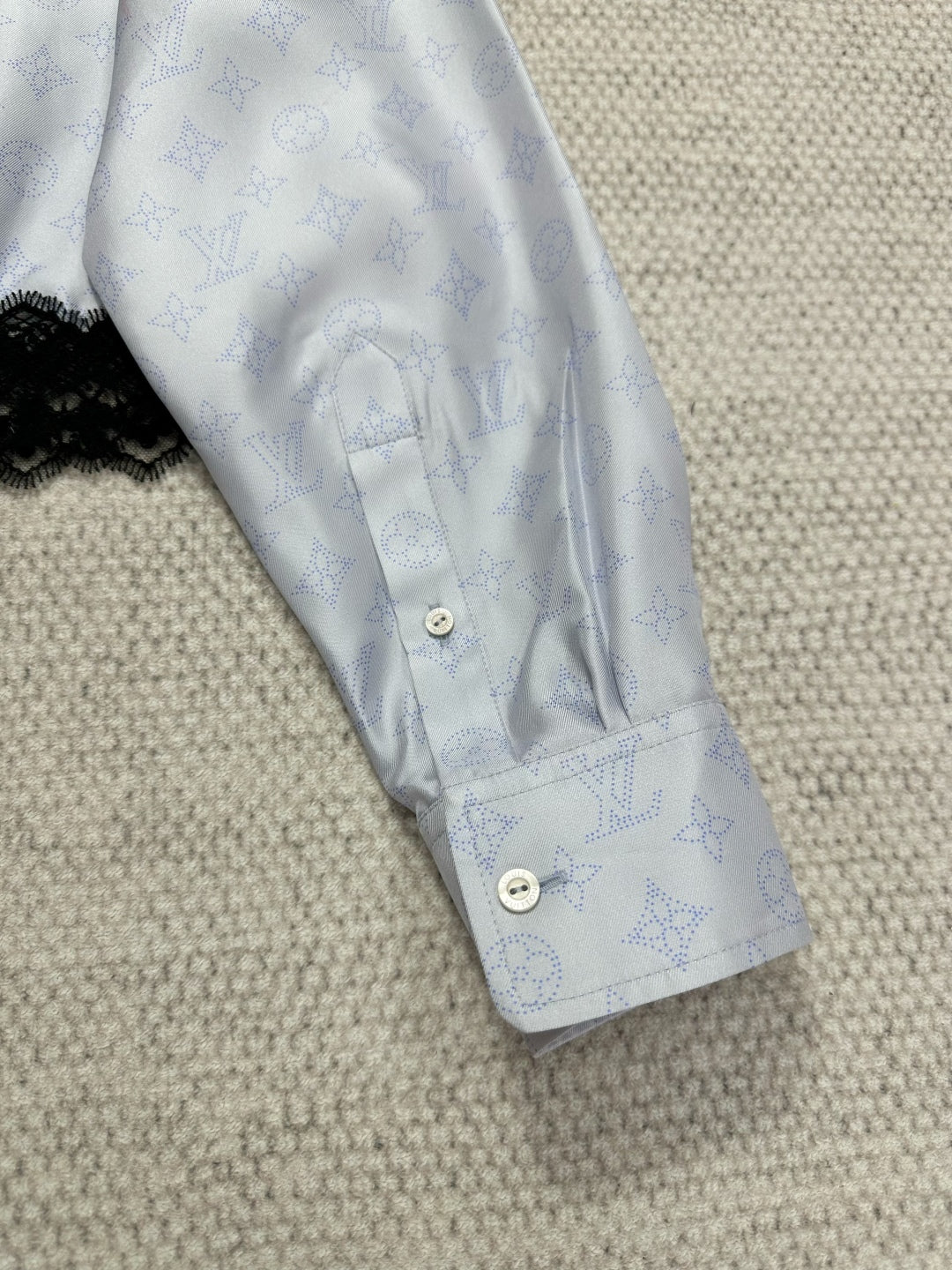 LV Monogram Pattern And The Lace Trim Blue Silk