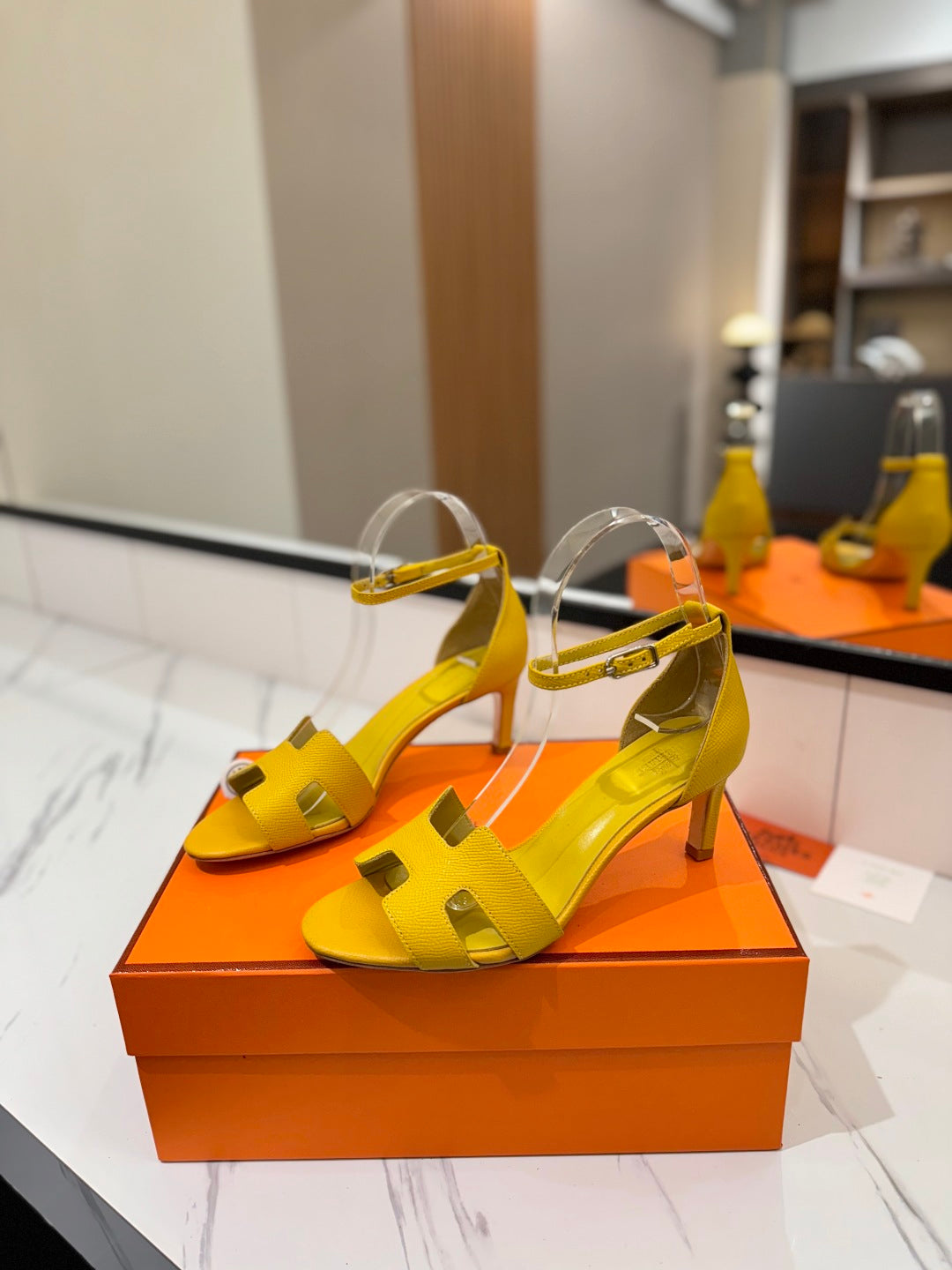 HM Joy 65mm Heeled Sandals Yellow Cowhide 294906