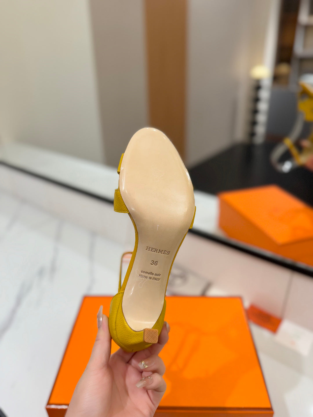 HM Joy 65mm Heeled Sandals Yellow Cowhide 294906
