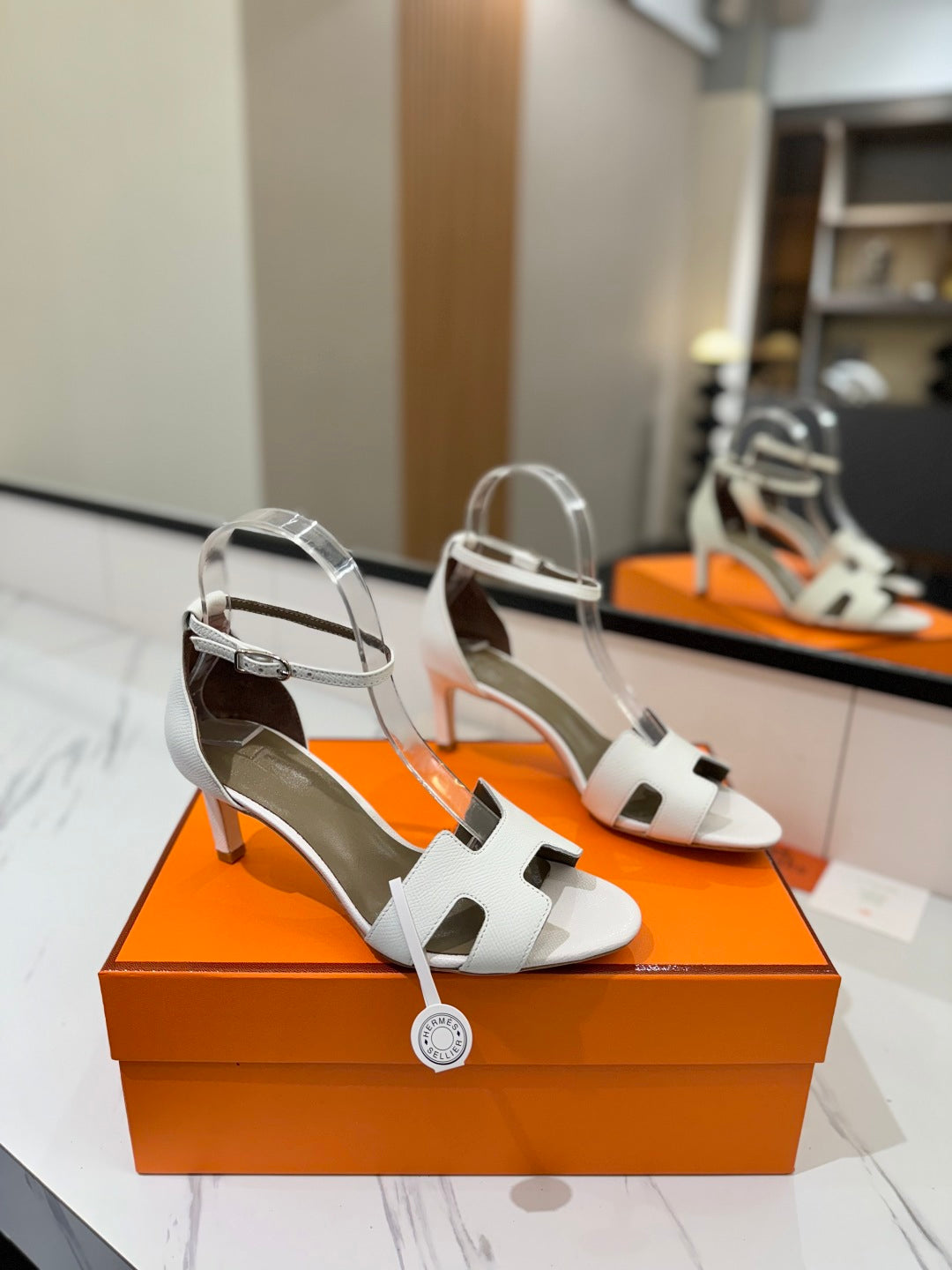 HM Joy 65mm Heeled Sandals White Cowhide 294908