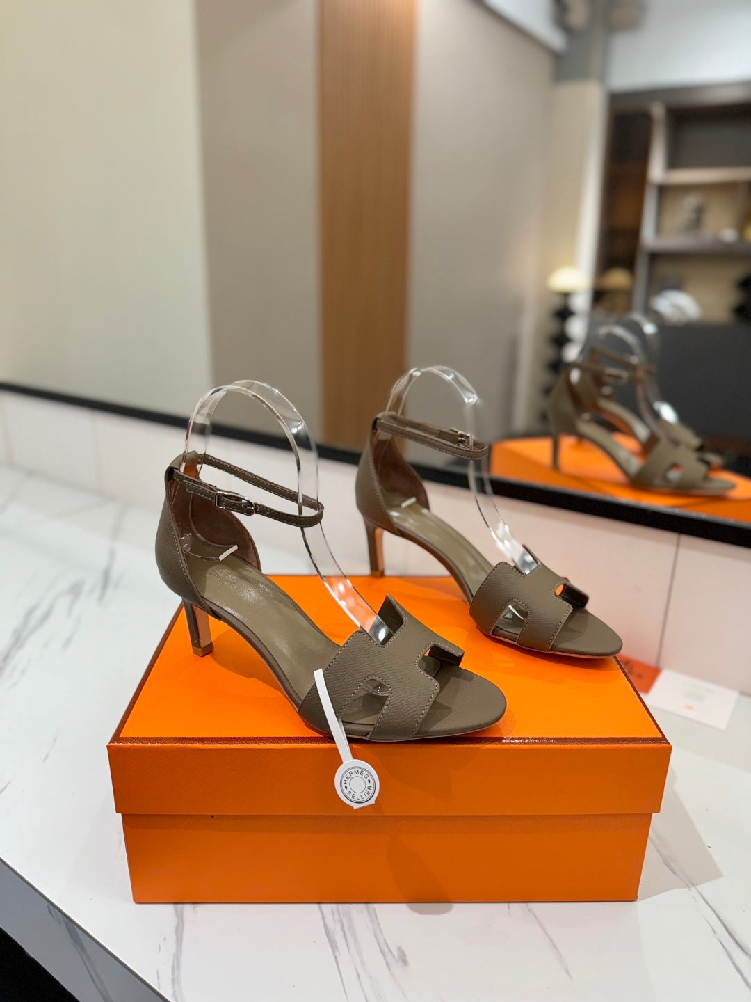 HM Joy 65mm Heeled Sandals Etoupe Cowhide 294909