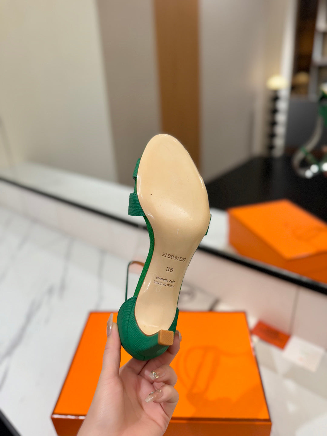 HM Joy 65mm Heeled Sandals Green Cowhide 294910