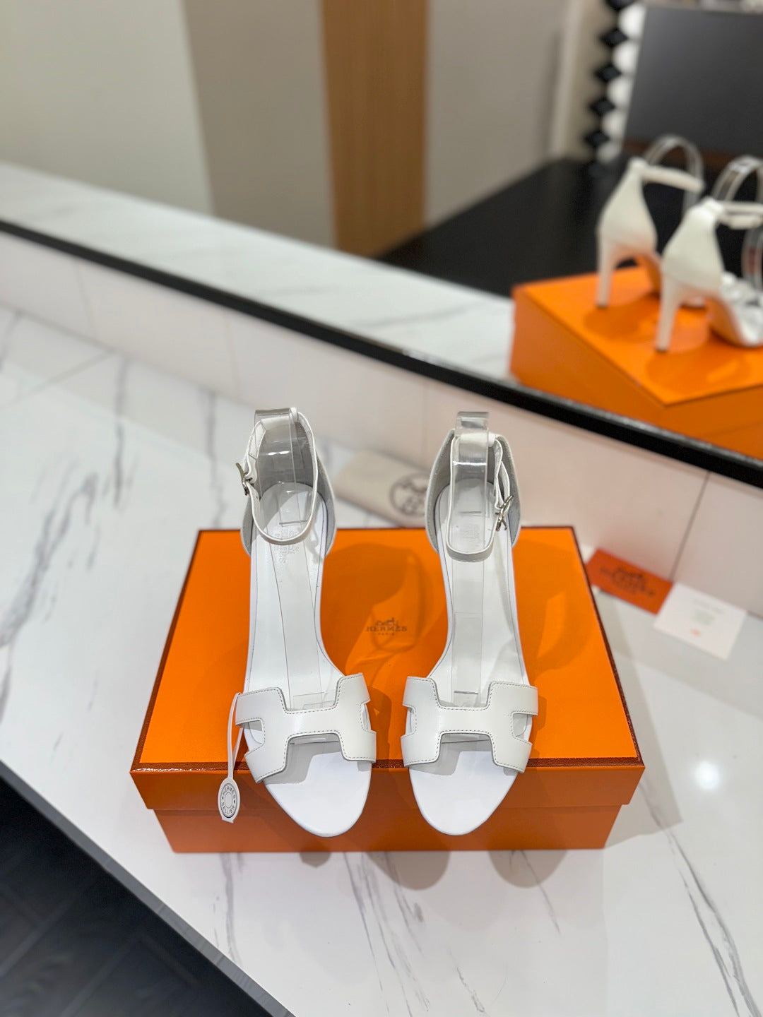 HM Joy 90mm Heeled Sandals White Flat Cowhide 294918