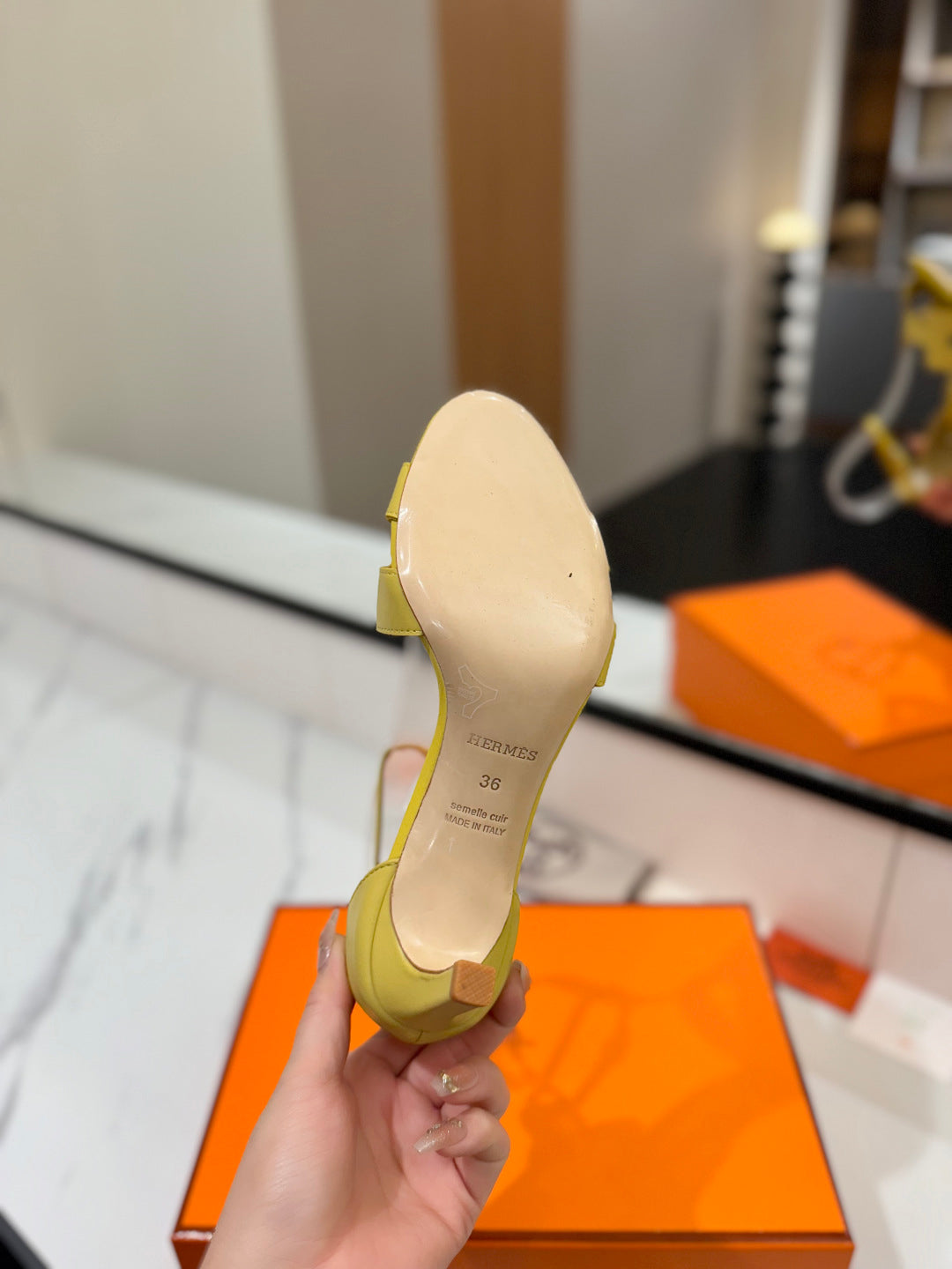HM Joy 65mm Heeled Sandals Yellow Flat Cowhide 294929