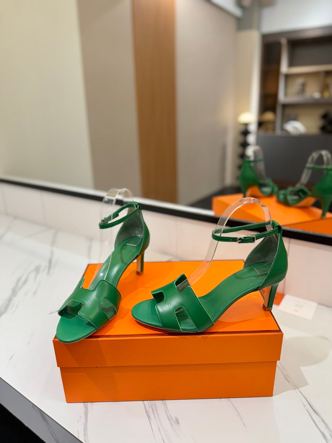 HM Joy 65mm Heeled Sandals Green Flat Cowhide 294932