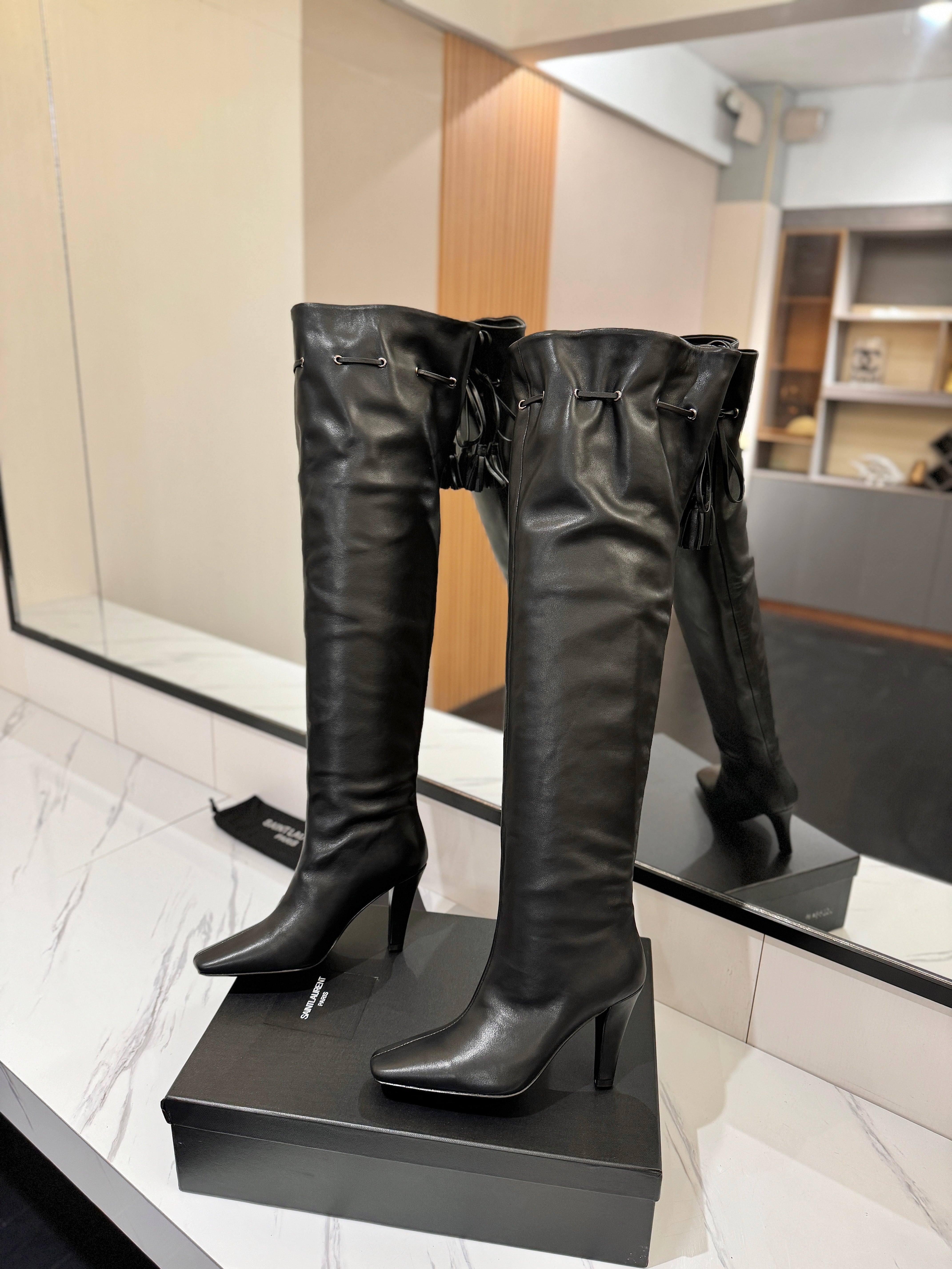 YSL 25 Over-the-Knee Martin Boot Black Calfskin 520782