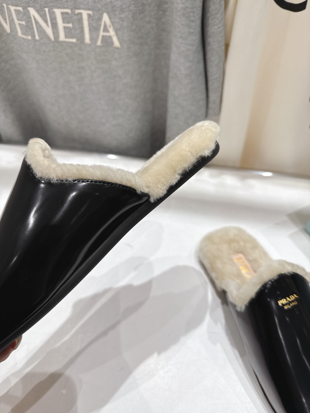 Prada 25s ballet flats dark brown sheepskin 535498