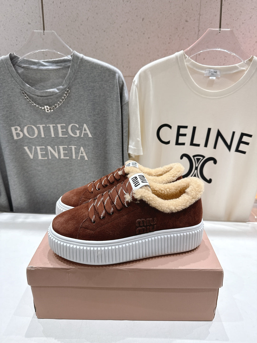 MiuMiu 25 Sneaker Brown  Beige Suede Fur 535589