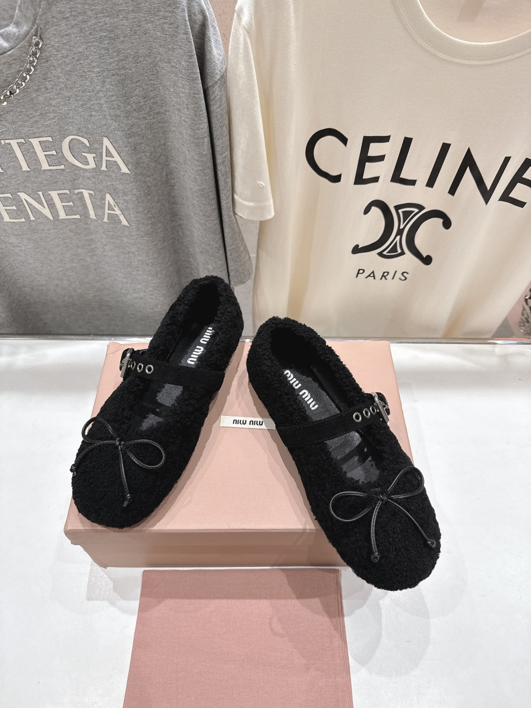 MiuMiu 25 Ballet Flat Black Lambskin Wool 535592