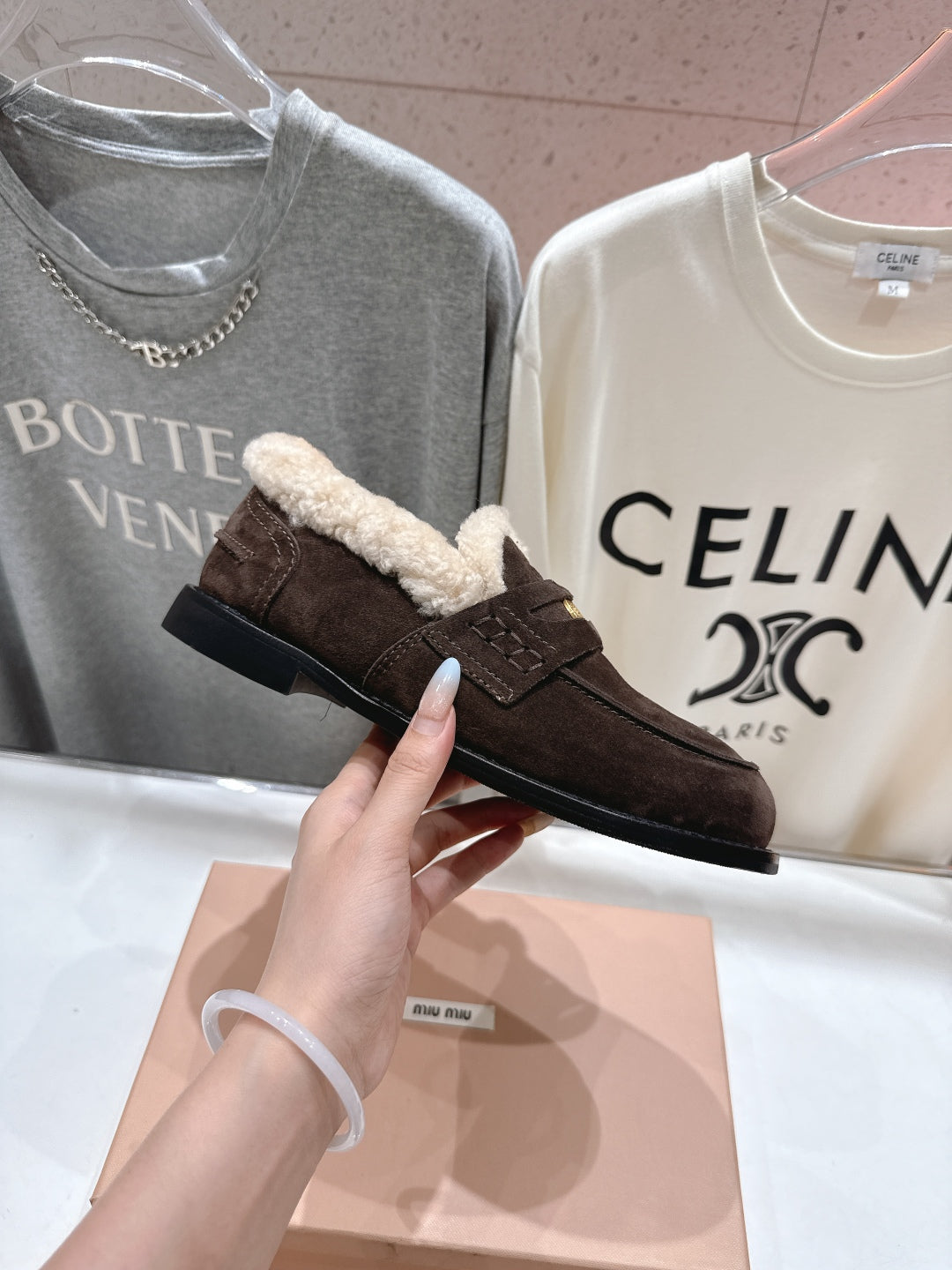 MiuMiu 25 Fur Loafer Brown Chocolate mix Beige Suede 535600