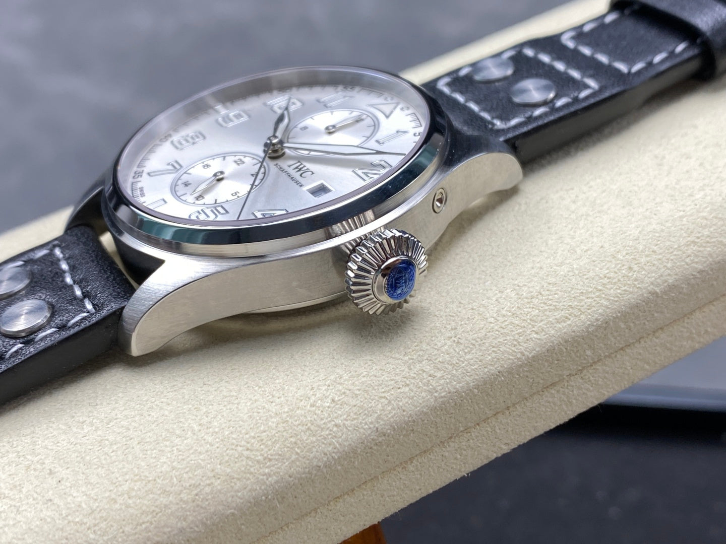 IWC Big Pilot 46mm Silver Dial Steel Case Black Leather Strap