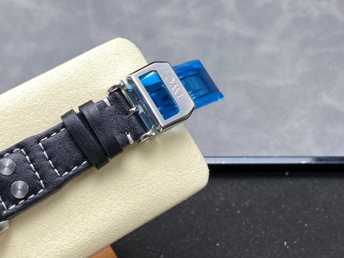 IWC Big Pilot 46mm Silver Blue Dial Steel Case Black Leather Strap