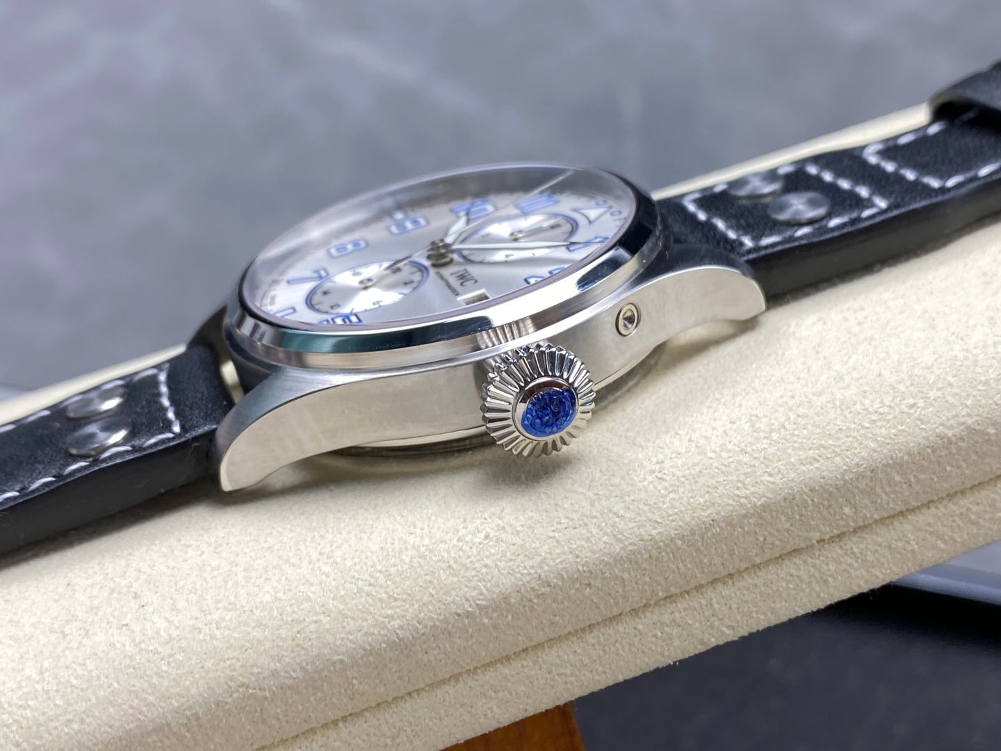 IWC Big Pilot 46mm Silver Blue Dial Steel Case Black Leather Strap