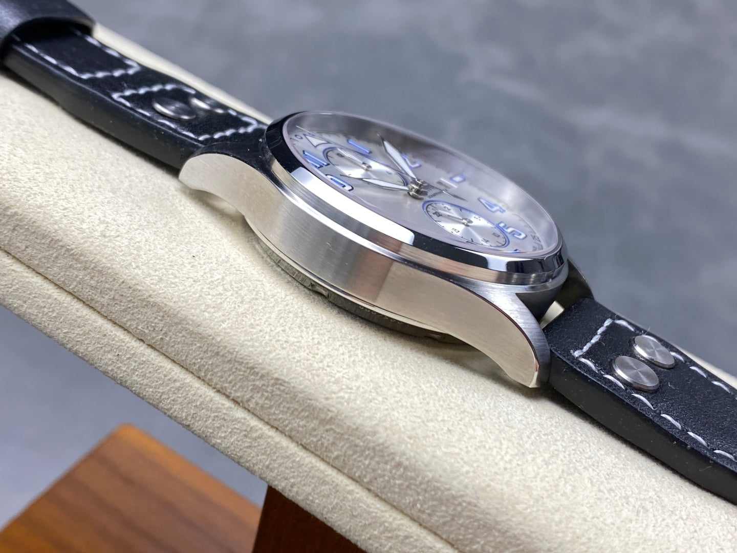 IWC Big Pilot 46mm Silver Blue Dial Steel Case Black Leather Strap