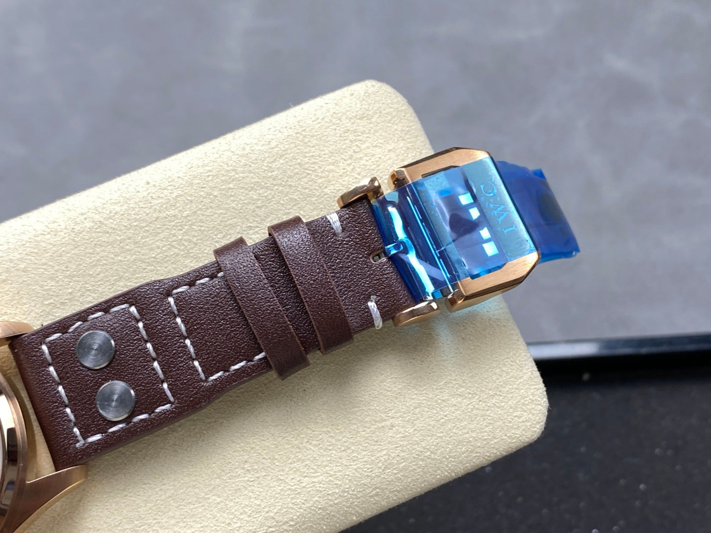 IWC Big Pilot 46mm Gray Dial Pink Gold Case Brown Leather Strap
