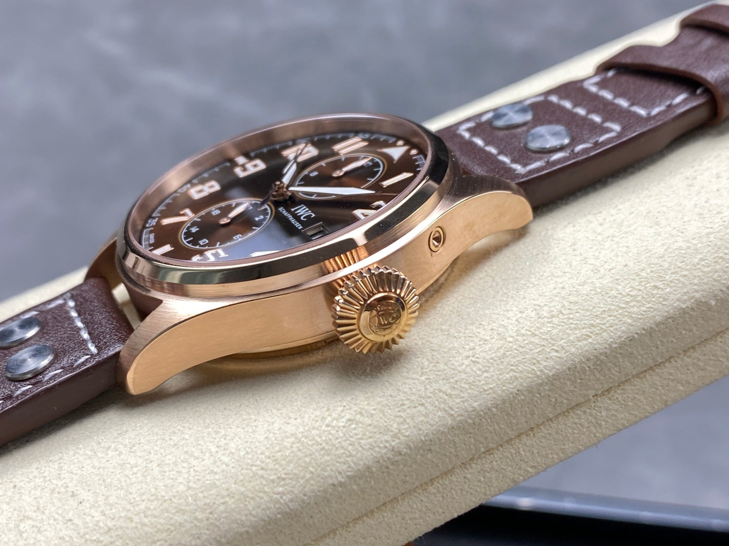 IWC Big Pilot 46mm Brown Dial Pink Gold Case Leather Strap
