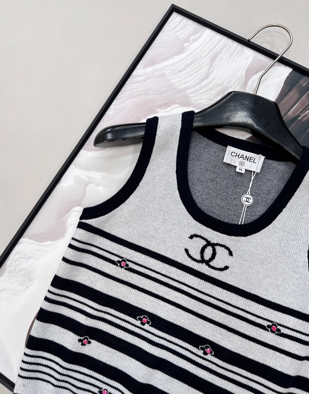 Chanel 2026 Striped Knit Vest Black White Wool Nylon