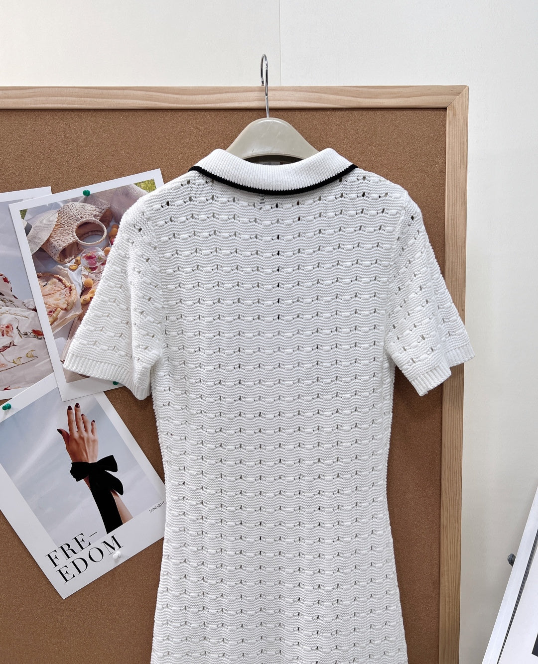 Chanel 2026 Polo Collar Openwork Knit Dress White Cotton 434950