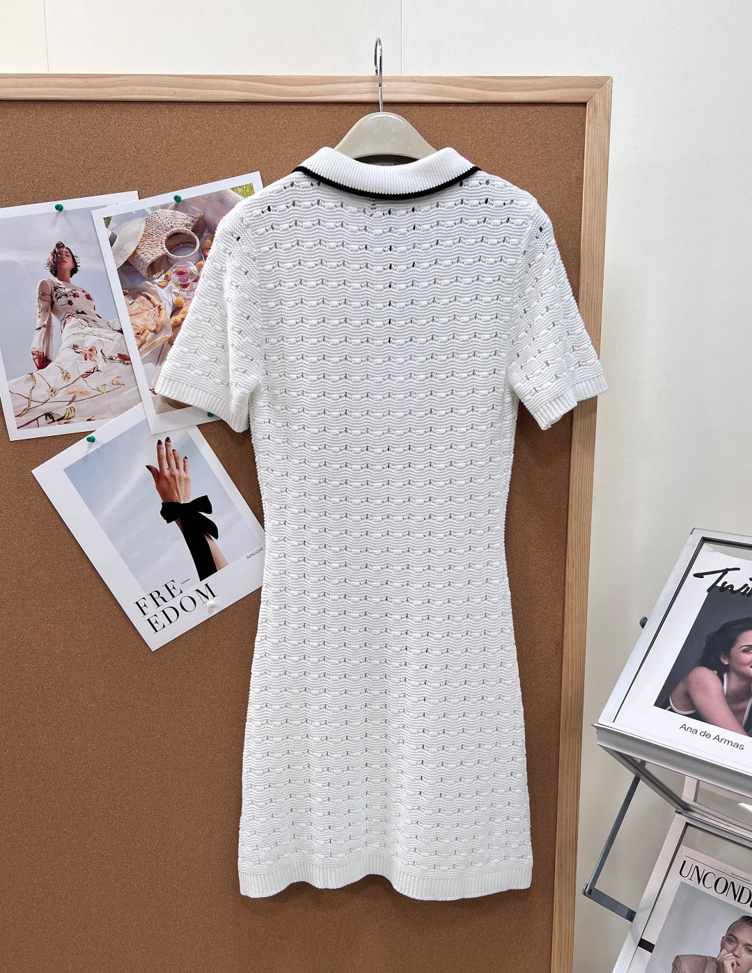 Chanel 2026 Polo Collar Openwork Knit Dress White Cotton 434950