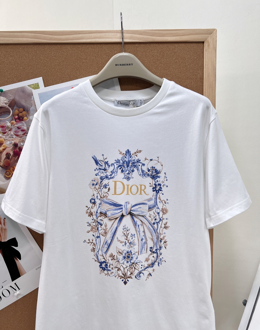 Dior 2026 Blue and White Porcelain Bow Print Short-Sleeve T-Shirt 458635