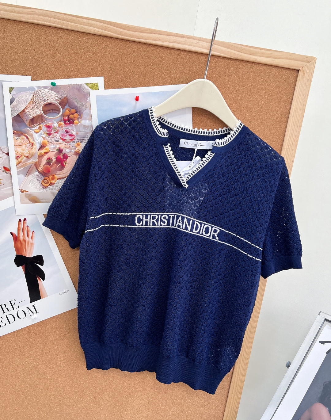 Dior 2026 Color-Blocked Knit Short-Sleeve Top Wool 463380