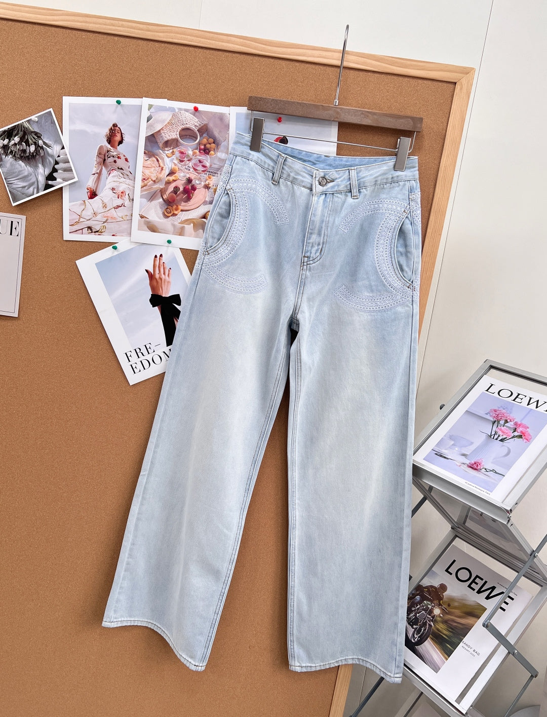 Chanel 2026 Straight-leg Pants Light Blue Denim Cotton 714455