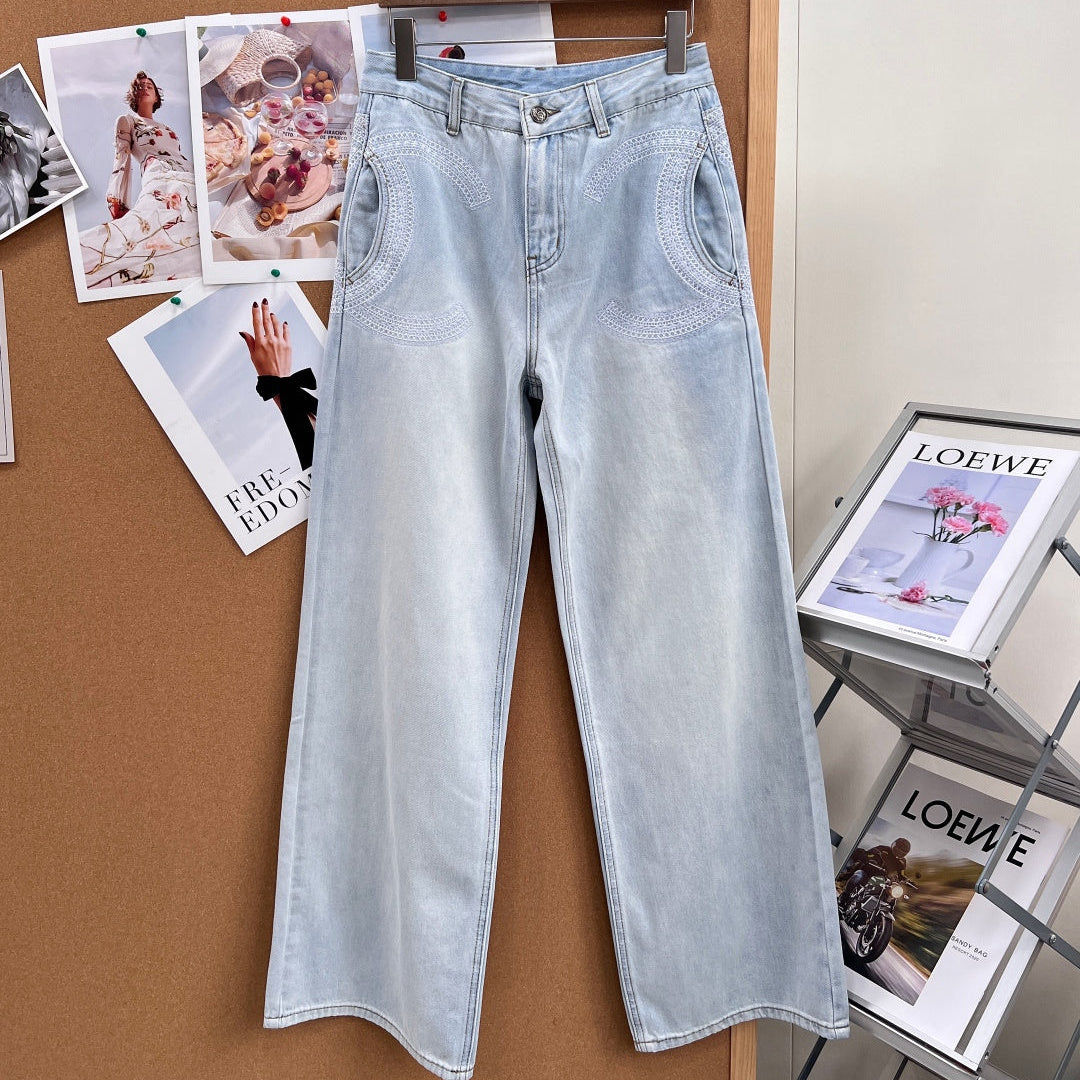 Chanel 2026 Straight-leg Pants Light Blue Denim Cotton 714455