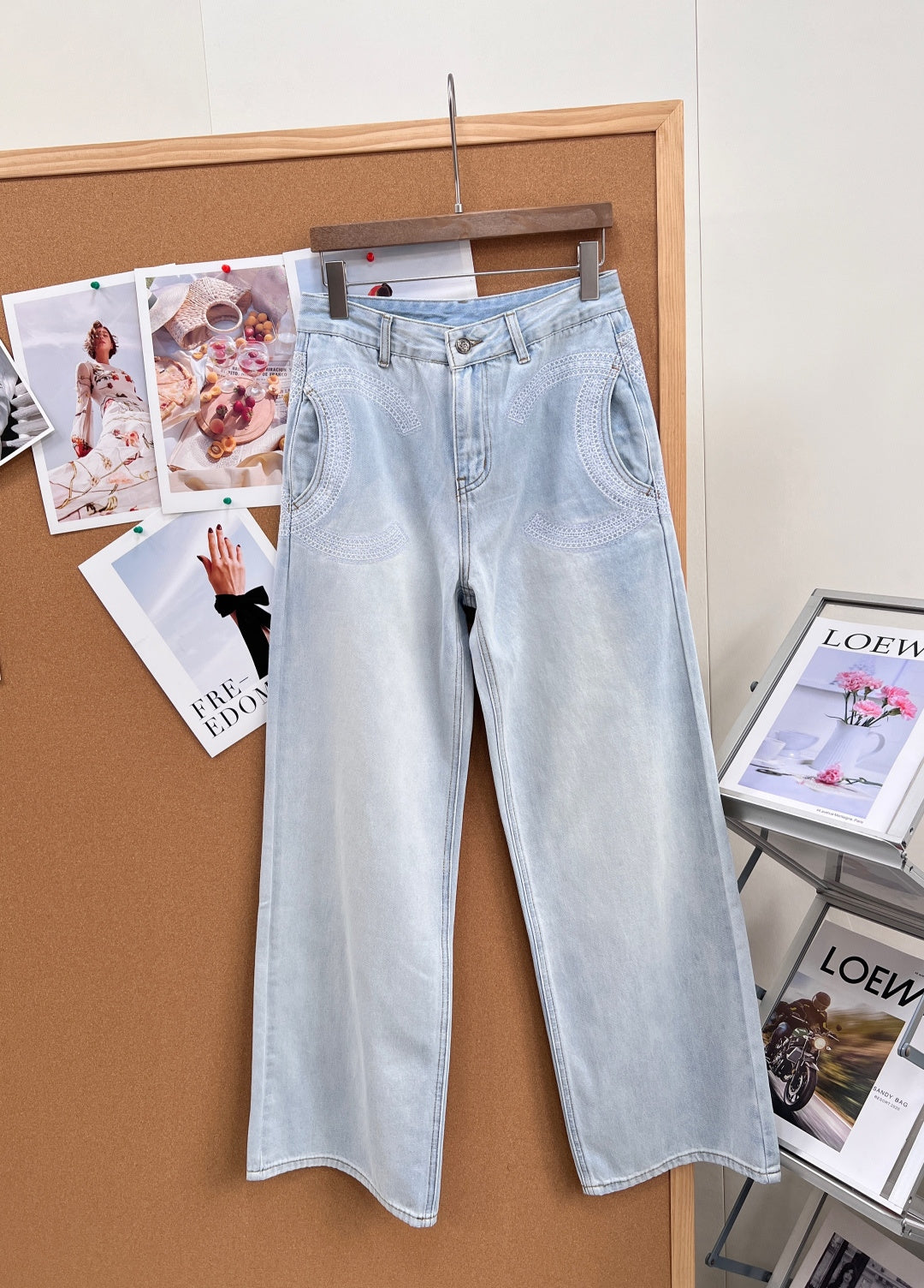 Chanel 2026 Straight-leg Pants Light Blue Denim Cotton 714455