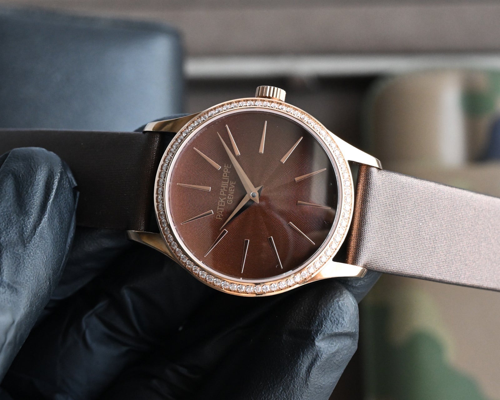 Patek Philippe Calatrava 33mm Brown Dial Satin Strap
