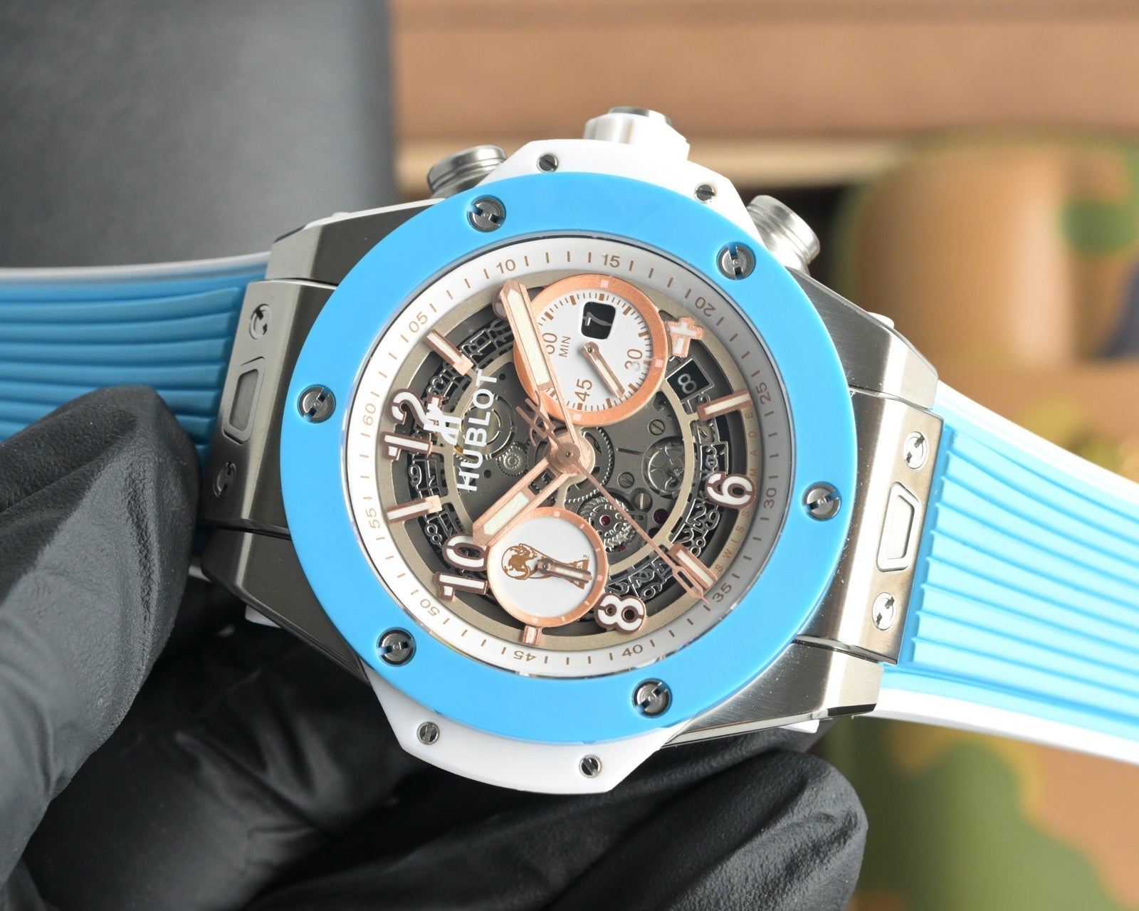 Hublot Big Bang Unico 45mm Blue Benzel Titanium Case Blue Rubber Strap