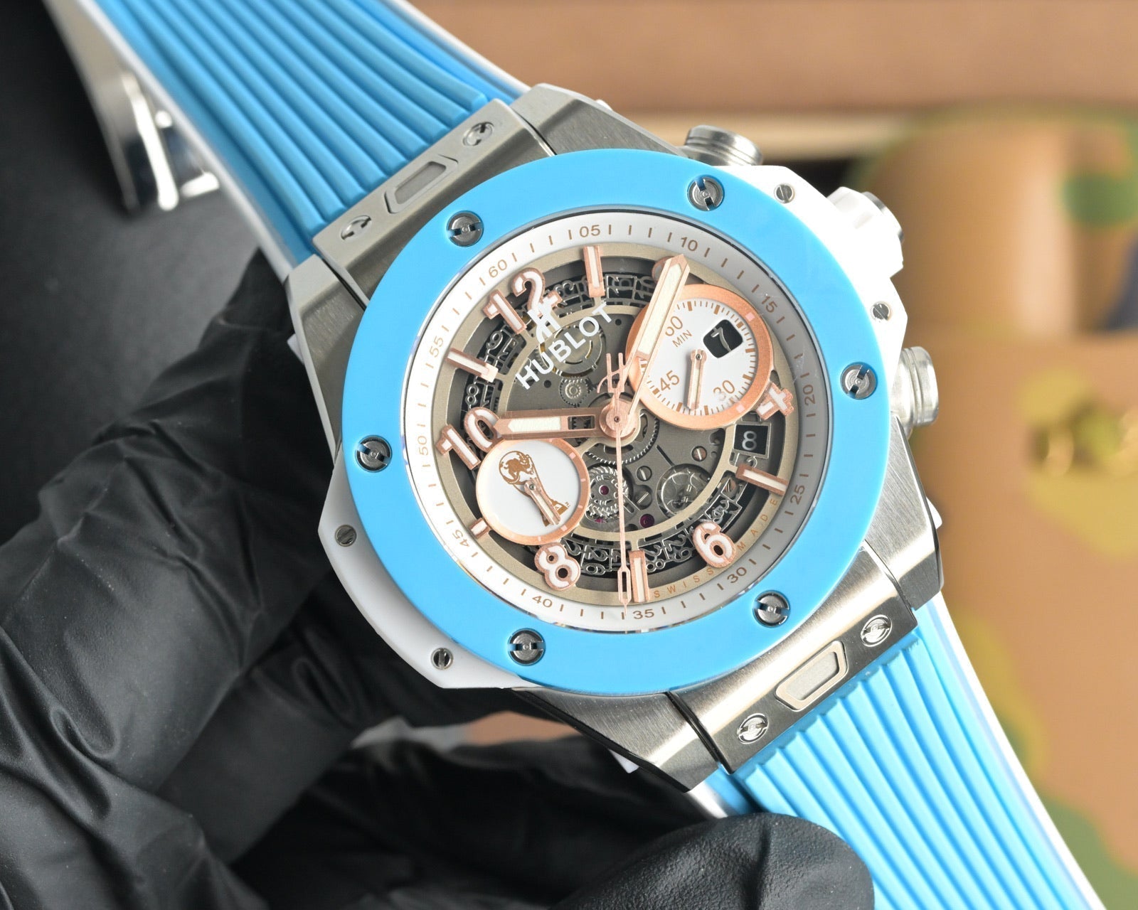 Hublot Big Bang Unico 45mm Blue Benzel Titanium Case Blue Rubber Strap